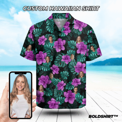 Personalized Hawaiian Shirt With Faces – Purple Bloom