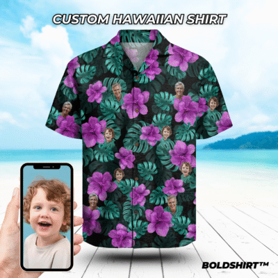 Personalized Hawaiian Shirt With Faces – Purple Bloom
