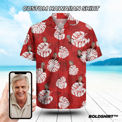 Personalized Hawaiian Shirt With Faces – Red Leaves