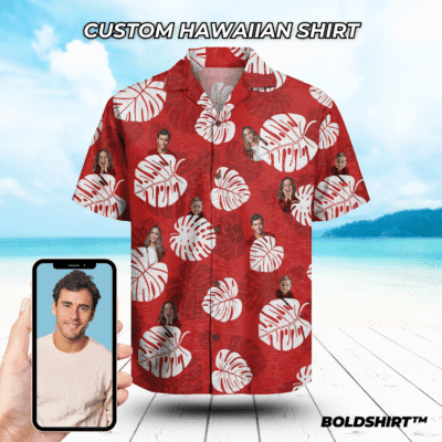 Personalized Hawaiian Shirt With Faces – Red Leaves