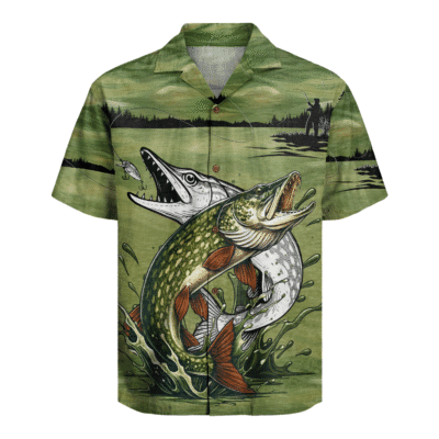 Muskie & Pike Jumping Fishing Hawaiian Shirt