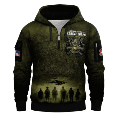 US MARINE 250th Years Of Service All-over Quater Zip Hoodie