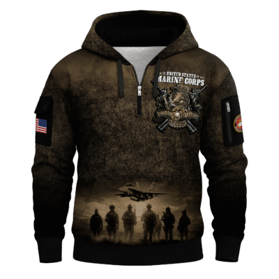 US MARINE 250th Years Of Service All-over Quater Zip Hoodie