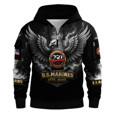 US MARINE 250th Years Of Service All-over Quater Zip Hoodie