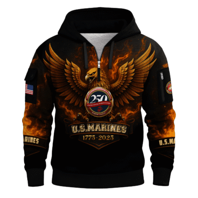 US MARINE 250th Years Of Service All-over Quater Zip Hoodie