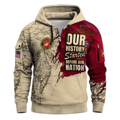 US MARINE 250th Years Of Service All-over Quater Zip Hoodie