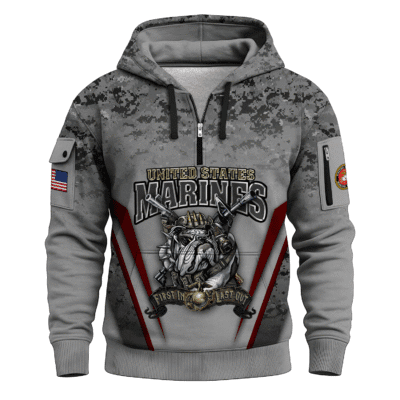 US MARINE 250th Years Of Service All-over Quater Zip Hoodie