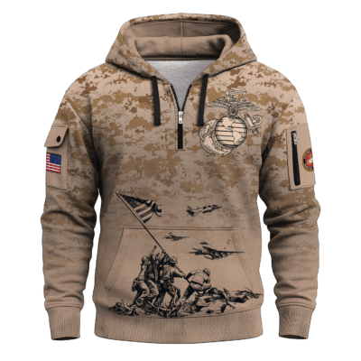 US MARINE 250th Years Of Service All-over Quater Zip Hoodie