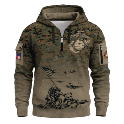 US MARINE 250th Years Of Service All-over Quater Zip Hoodie