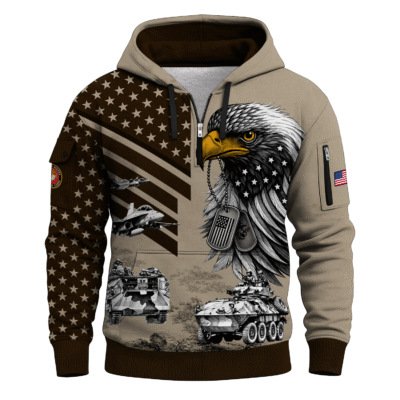 US MARINE 250th Years Of Service All-over Quater Zip Hoodie