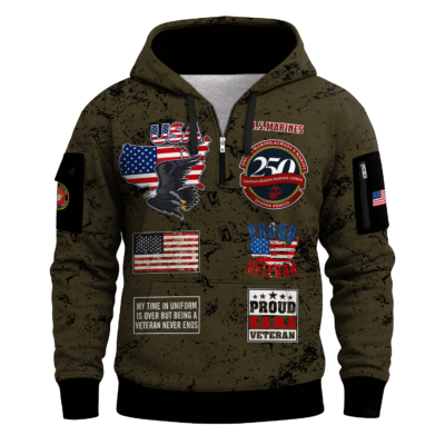 US MARINE 250th Years Of Service All-over Quater Zip Hoodie