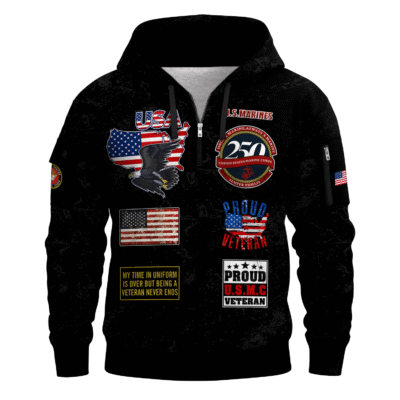 US MARINE 250th Years Of Service All-over Quater Zip Hoodie
