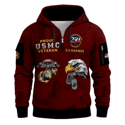 US MARINE 250th Years Of Service All-over Quater Zip Hoodie
