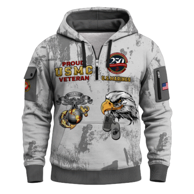 US MARINE 250th Years Of Service All-over Quater Zip Hoodie