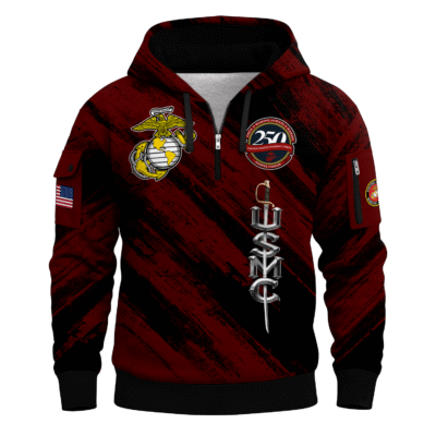 US MARINE 250th Years Of Service All-over Quater Zip Hoodie