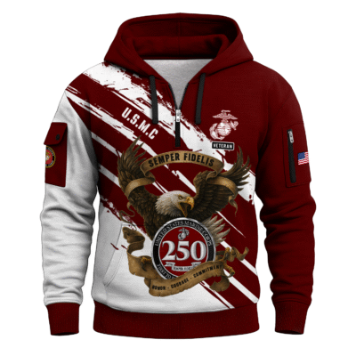US MARINE 250th Years Of Service All-over Quater Zip Hoodie