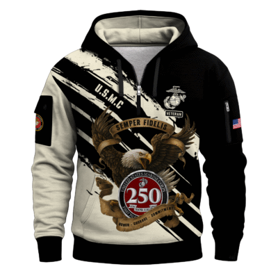 US MARINE 250th Years Of Service All-over Quater Zip Hoodie