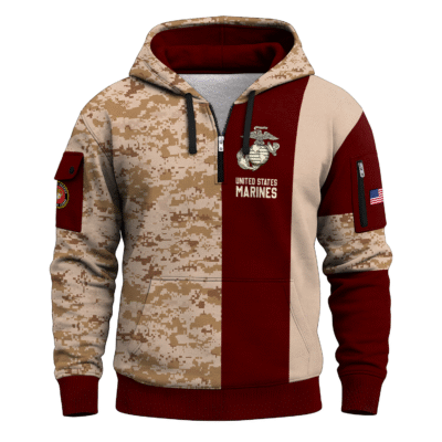 US MARINE 250th Years Of Service All-over Quater Zip Hoodie