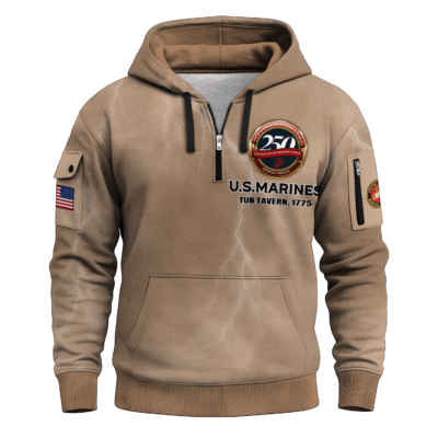 US MARINE 250th Years Of Service All-over Quater Zip Hoodie