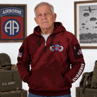 US Army Airborne Basic Jump Wings Quarter Zip Hoodie