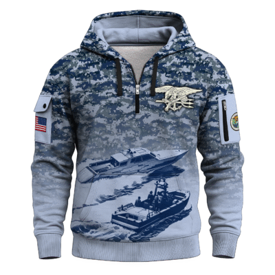US Navy Naval Special Warfare 250th Years All-over Quater Zip Hoodie of Service