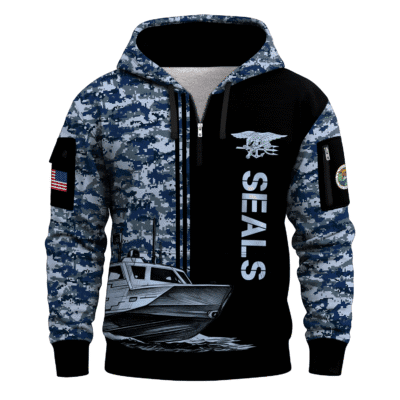 US Navy Naval Special Warfare 250th Years All-over Quater Zip Hoodie of Service