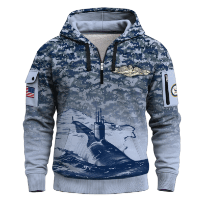 US Navy Submarine 250th Years All-over Quater Zip Hoodie of Service