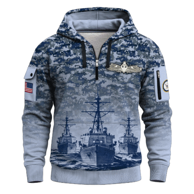 US Navy Surface Warfare 250th Years All-over Quater Zip Hoodie of Service