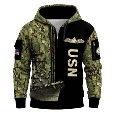 US Navy Surface Warfare 250th Years All-over Quater Zip Hoodie of Service