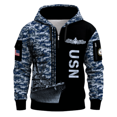 US Navy Surface Warfare 250th Years All-over Quater Zip Hoodie of Service