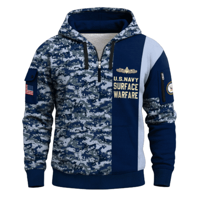 US Navy Surface Warfare 250th Years All-over Quater Zip Hoodie of Service