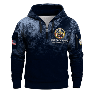 US Navy Surface Warfare 250th Years All-over Quater Zip Hoodie of Service