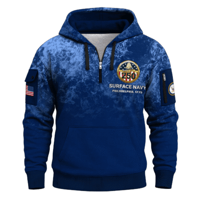 US Navy Surface Warfare 250th Years All-over Quater Zip Hoodie of Service