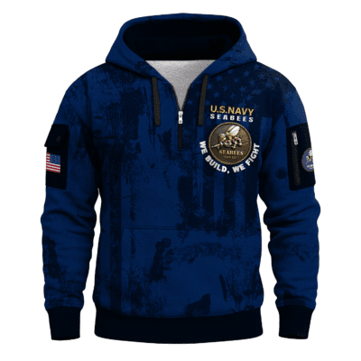 US Navy Seabees 250th Years All-over Quater Zip Hoodie of Service