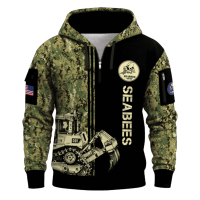 US Navy Seabees 250th Years All-over Quater Zip Hoodie of Service