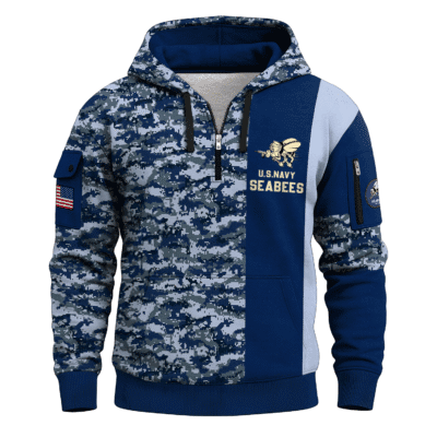US Navy Seabees 250th Years All-over Quater Zip Hoodie of Service