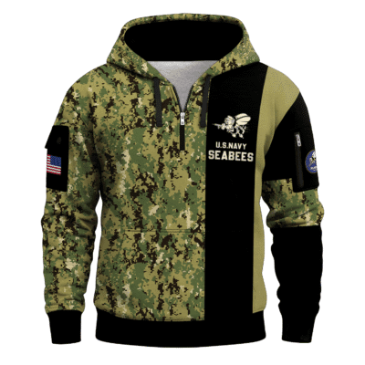 US Navy Seabees 250th Years All-over Quater Zip Hoodie of Service