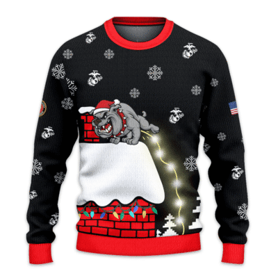 USMC Bulldog Leaky Roof Light Up Ugly Christmas All-over-print Sweater