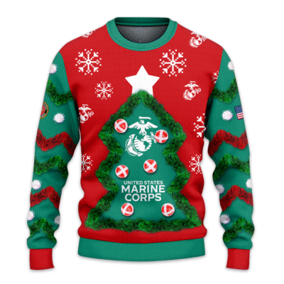 USMC Deck the Halls Game Ugly Christmas All-over-print Sweater