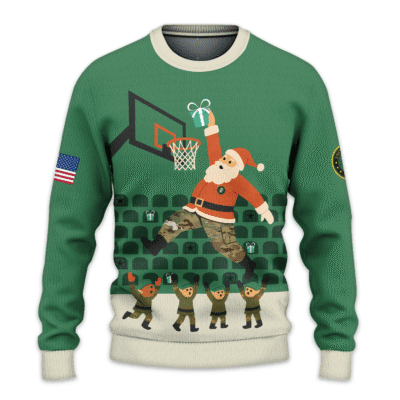 US ARMY Santa Basketball Slam Dunk All-over-print Sweater