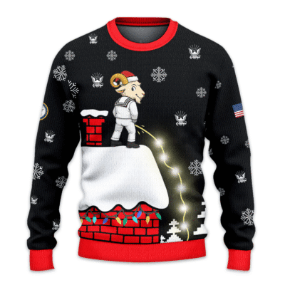 US NAVY Bill the Goat Leaky Roof Light Up Ugly Christmas All-over-print Sweater