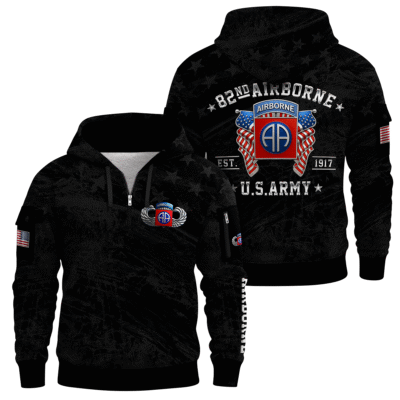 US Army Airborne Basic Jump Wings Quarter Zip Hoodie