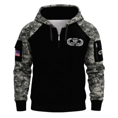US Army Airborne Basic Jump Wings All-over Quarter Zip Hoodie