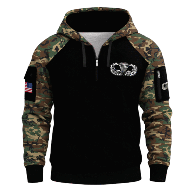 US Army Airborne Basic Jump Wings All-over Quarter Zip Hoodie