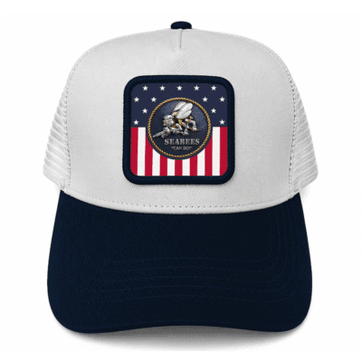 United States Navy Seabees – Leather Mesh Back Trucker Cap