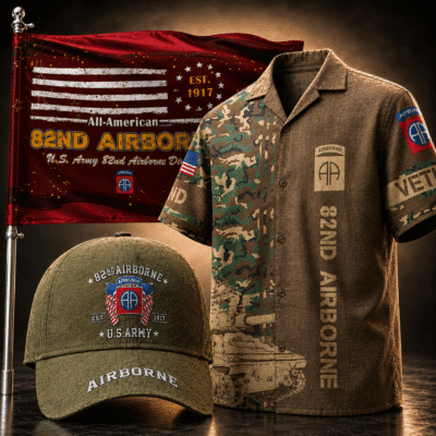 US ARMY 82ND AIRBORNE DIVISION 1 Hawaiian + 1 Cap + 1 Branch Flag Bundle