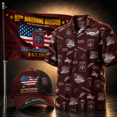 US ARMY 82ND AIRBORNE DIVISION 1 Hawaiian + 1 Cap + 1 Branch Flag Bundle