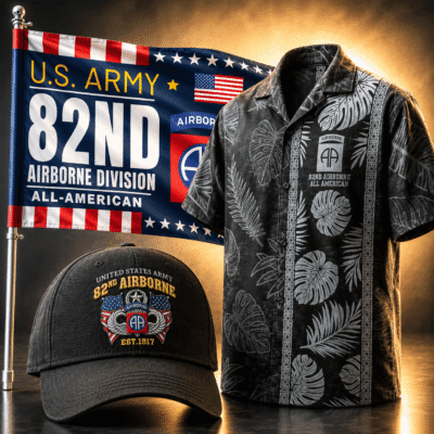 US ARMY 82ND AIRBORNE DIVISION 1 Hawaiian + 1 Cap + 1 Branch Flag Bundle