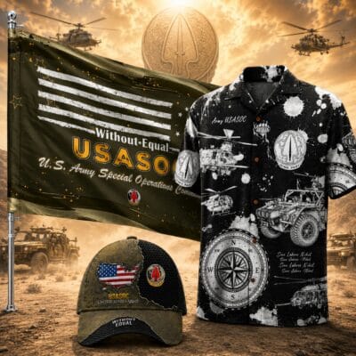 US ARMY USASOC 1 Hawaiian + 1 Cap + 1 Branch Flag Bundle