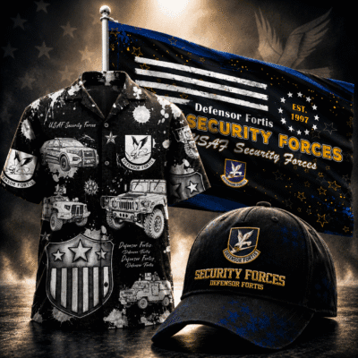 US AIR FORCE SECURITY FORCES (DEFENDERS) 1 Hawaiian + 1 Cap + 1 Branch Flag Bundle